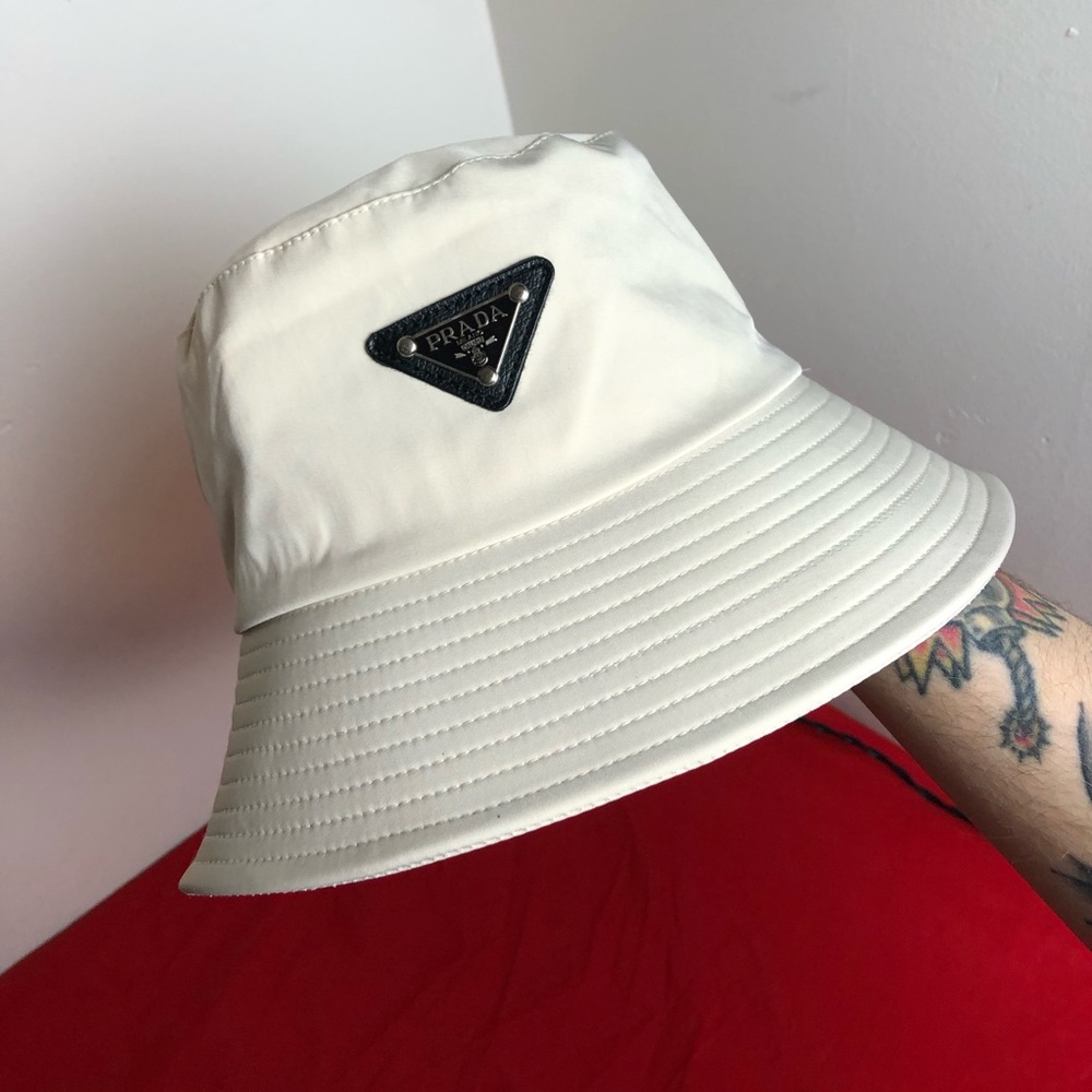 Cream Prada Bucket Hat